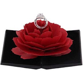 Rose Engagement Ring Box Proposal Ring Case Velvet Jewelry Gift Box Case Ring Holder for Wedding Valentine (Red Box) in Kuwait