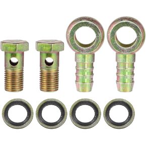 Banjo Bolt M14x1.5 14mm Banjo Hose Barb Bolt Fittings Brake Line Fitting Adapter with Copper Washers for Motorcycle Car (Set of 2)