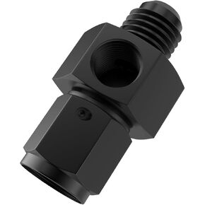 SDTC Tech Aluminum 6AN Male Flare to 6AN Female Swivel with 1/8" NPT Sensor Gauge/Gage Port Fitting, Fuel Pressure Take Off Fitting Adapter, Black