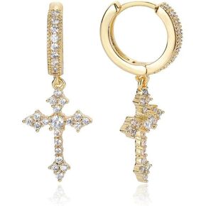 أقراط متدلية متقاطعة من الذهب عيار 14 قيراط للنساء، أقراط متدلية متقاطعة بسيطة من مويسانيتي، هدايا مجوهرات عصرية لها (أصفر، 14 قيراط) in Kuwait