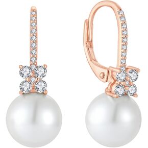 Women's Pearl Earrings 925 Sterling Silver Freshwater Pearl Dangle Drop Earrings with 5A Cubic Zirconia Valentine's Day Birthday Jewelry Gifts