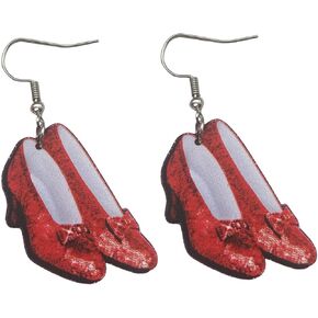 Cute Pair of Ruby Slipper Style Earrings for Women, Oz Costumes, and More. Wicked Cute Pair of Ruby Slippers Drop and Dangle Earrings with Glitter Outline for Women. Ruby Slipper Costume Accessories for Women.