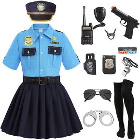 Police Costume for Girls Kid Halloween Costumes Police Officer Cosplay Outfit Toddler Cop Costume Set with Accessories