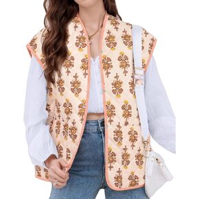 Kissonic Women Floral Printed Vest Lightweight Sleeveless Coat Winter Warm Outwear