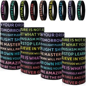 60 Pieces Motivational Quote Rubber Wristbands Colored Inspirational Silicone Bracelets Stretch Unisex Wristbands for Women Men Teens Gifts, 20 Styles