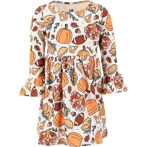 Unique Baby Girls Ruffled Sleeve Thanksgiving Dress Outfit for Girl Toddlers and Big Kids (7Y, Turkey Football Pie)