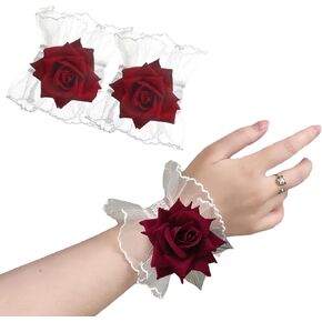 Gothic Rose Glove Lolita Hand Sleeve White Sexy Ruffle Lace Elastic Wristband Bracelet Ruffled Floral Lace Fingerless Wrist Cuffs for Women
