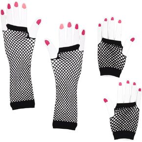 Needzo Black Fingerless Fishnet Gloves, Short and Long Mesh Arm Sleeves, Costume Accessories for Women, 10.37 and 4.62 Inches