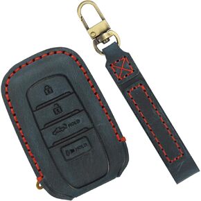 Key Fob Cover for Toyota Tundra Accessories 2022 2023 2024 2025, for Tacoma 2024 2025 Key Protector Case, for Camry 2025 Leather Key Cover, Key Fob Case (Black Leather Red Stitches, 1pcs)