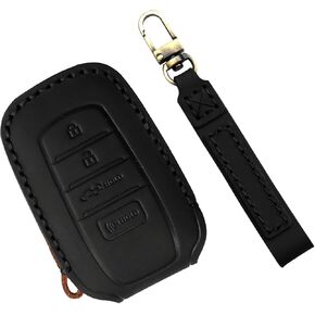 Key Fob Cover for Toyota Tundra Accessories 2022 2023 2024 2025, for Tacoma 2024 2025 Key Protector Case, for Camry 2025 Leather Key Cover, Key Fob Case (Black Leather Red Stitches, 1pcs)