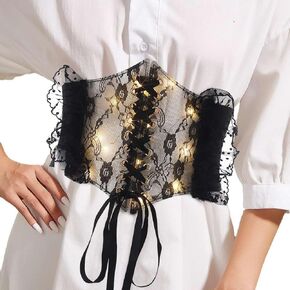 Women's Light up Corset Belt Led Lace Waist Belts Elastic Vintage Waistband Belt Cinch Belt for Dress