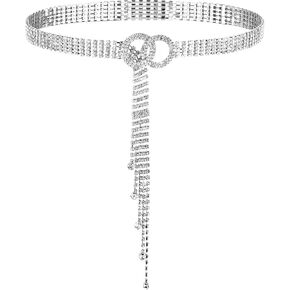 Rhinestone Belt for Women, Sparkle Crystal Waist Chain Belt Adjustable O-Ring Waistband Belt for Jeans Dresses