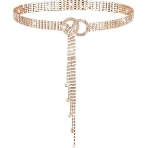 Rhinestone Belt for Women, Sparkle Crystal Waist Chain Belt Adjustable O-Ring Waistband Belt for Jeans Dresses