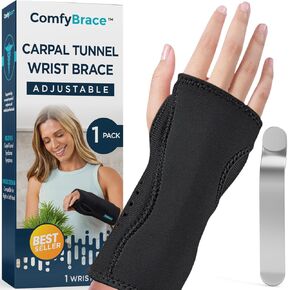 ComfyBrace Night Wrist Sleep Support Brace- Fits Both Hands - Cushioned to Help With Carpal Tunnel and Relieve and Treat Wrist Pain, Adjustable, Fitted