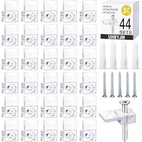 Mirror Holder Clips,44 Sets Clear Plastic Mirror Hanging Kit,Crystal Mirror Mounting Clips,Mirror Clips with Screw Anchor for Wall,Glass Retainer Clips for Fixing Mirror Windows Cabinet Door
