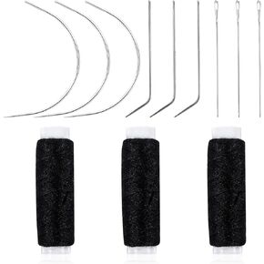 Hair Needle and Thread Set Sewing Hair 12 Pcs Set Hair Extension Tools Curved Needle Black Weaving Thread for Making Wig, Sew in Needle and Thread for Hair Hand Sewing Hair Weave Extension