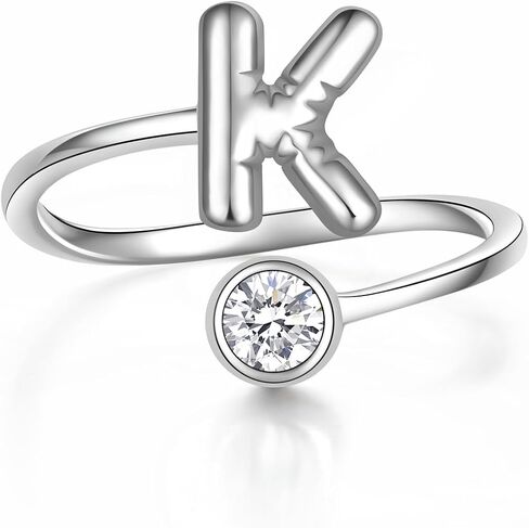JLYY White Gold Plating Bubble Letter Ring S925 Sterling Silver Adjustable Balloon Initial Letter Open Ring Finger Ring for Women Gift Jewelry in Saudi Arabia