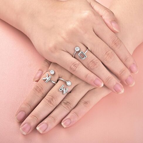 JLYY White Gold Plating Bubble Letter Ring S925 Sterling Silver Adjustable Balloon Initial Letter Open Ring Finger Ring for Women Gift Jewelry in Saudi Arabia