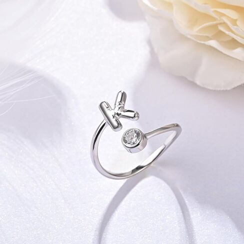 JLYY White Gold Plating Bubble Letter Ring S925 Sterling Silver Adjustable Balloon Initial Letter Open Ring Finger Ring for Women Gift Jewelry in Saudi Arabia