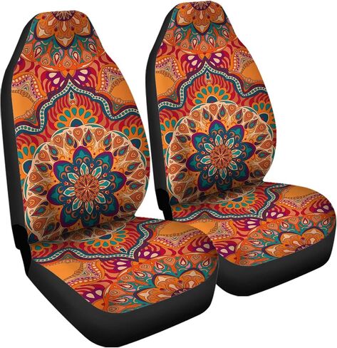 Bulopur Red Boho Mandala Flowers Printed Car Seat Covers for Women Men Xmas Car Decor Protective Seat Cushion for Sedan SUV Truck Auto in Saudi Arabia