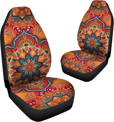 Bulopur Red Boho Mandala Flowers Printed Car Seat Covers for Women Men Xmas Car Decor Protective Seat Cushion for Sedan SUV Truck Auto in Saudi Arabia