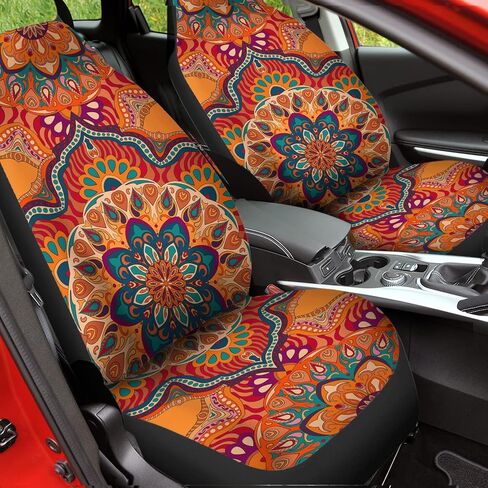 Bulopur Red Boho Mandala Flowers Printed Car Seat Covers for Women Men Xmas Car Decor Protective Seat Cushion for Sedan SUV Truck Auto in Saudi Arabia