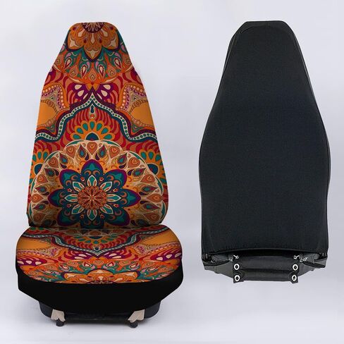 Bulopur Red Boho Mandala Flowers Printed Car Seat Covers for Women Men Xmas Car Decor Protective Seat Cushion for Sedan SUV Truck Auto in Saudi Arabia