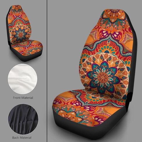 Bulopur Red Boho Mandala Flowers Printed Car Seat Covers for Women Men Xmas Car Decor Protective Seat Cushion for Sedan SUV Truck Auto in Saudi Arabia