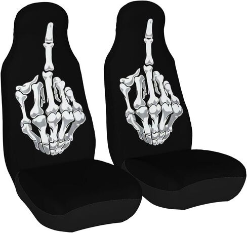 Foruidea Funny Black White Skull Car Seat Covers Universal 2 Pcs Auto Front Seat Cover Fit Most Cars,SUV,Sedan,Trucks in Saudi Arabia
