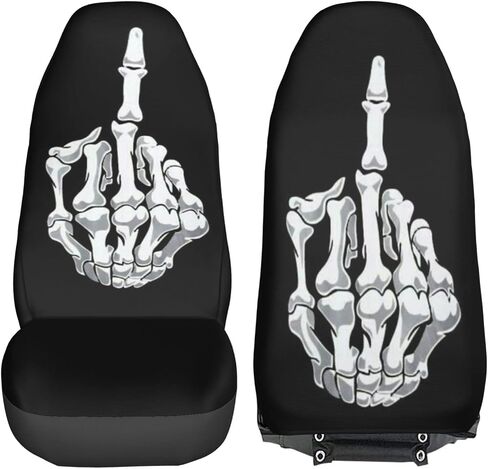 Foruidea Funny Black White Skull Car Seat Covers Universal 2 Pcs Auto Front Seat Cover Fit Most Cars,SUV,Sedan,Trucks in Saudi Arabia