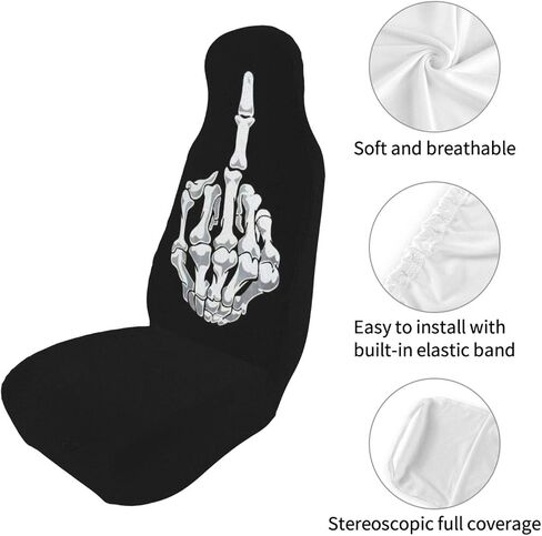 Foruidea Funny Black White Skull Car Seat Covers Universal 2 Pcs Auto Front Seat Cover Fit Most Cars,SUV,Sedan,Trucks in Saudi Arabia