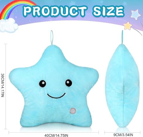 14'' Twinkle Star Glowing Plush Pillows - LED Night Light Pillow Toys,Kids Sleep Aid,Toddler Travel Toy, Birthday Xmas Valentines Day Gifts for Boys Girls Age 3-15 in Saudi Arabia
