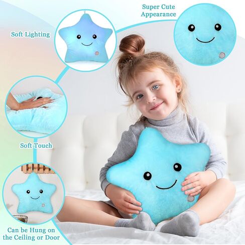 14'' Twinkle Star Glowing Plush Pillows - LED Night Light Pillow Toys,Kids Sleep Aid,Toddler Travel Toy, Birthday Xmas Valentines Day Gifts for Boys Girls Age 3-15 in Saudi Arabia