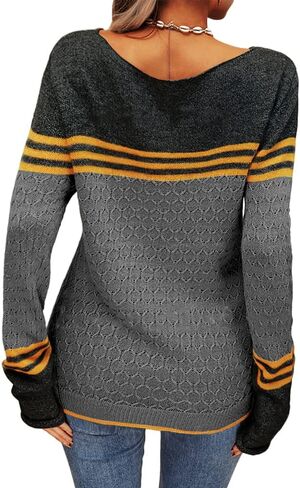 Danedvi Women Autumn Winter Colorblock Pullover Sweaters Round Neck Striped Slim Fitting Knitwear Tops in Saudi Arabia