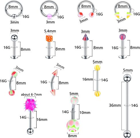 ChiMunllin 120PCS Body Piercing Kit Surgical Steel 14G 16G 20G BCR CBR Labret Lip Rings Cartilage Daith Earrings Nose Septum Nose Studs Belly Button Rings Piercing Jewelry Needles Gloves Clamps Tools in Saudi Arabia