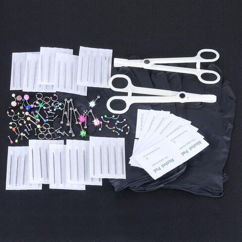 ChiMunllin 120PCS Body Piercing Kit Surgical Steel 14G 16G 20G BCR CBR Labret Lip Rings Cartilage Daith Earrings Nose Septum Nose Studs Belly Button Rings Piercing Jewelry Needles Gloves Clamps Tools in Saudi Arabia