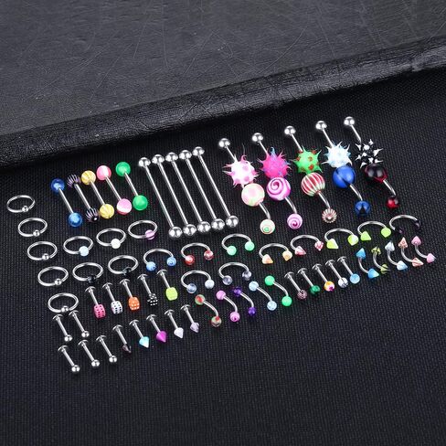ChiMunllin 120PCS Body Piercing Kit Surgical Steel 14G 16G 20G BCR CBR Labret Lip Rings Cartilage Daith Earrings Nose Septum Nose Studs Belly Button Rings Piercing Jewelry Needles Gloves Clamps Tools in Saudi Arabia
