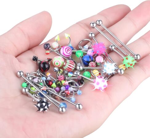 ChiMunllin 120PCS Body Piercing Kit Surgical Steel 14G 16G 20G BCR CBR Labret Lip Rings Cartilage Daith Earrings Nose Septum Nose Studs Belly Button Rings Piercing Jewelry Needles Gloves Clamps Tools in Saudi Arabia