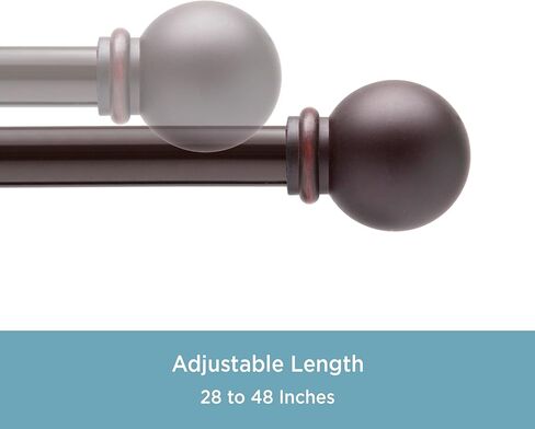 قضيب ستارة نافذة مزخرف قياسي من Kenney KNAZ71706، طول قابل للتعديل 28-48 بوصة، لمسة نهائية بنية عتيقة، أنبوب فولاذي بقطر 5/8 بوصة in Kuwait