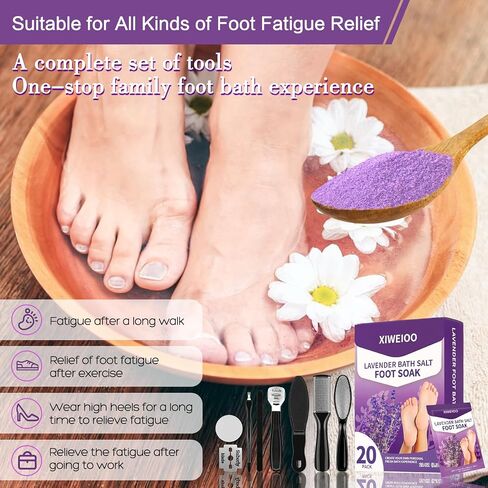 Foot Soak Salts with Epsom Salt for Soaking Lavender Pedicure Foot Bath- 20 Pack Bath sea Salts Foot spa Products kit 21 oz in Kuwait