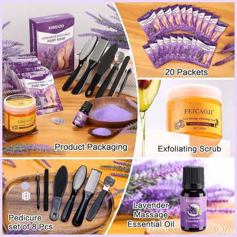 Foot Soak Salts with Epsom Salt for Soaking Lavender Pedicure Foot Bath- 20 Pack Bath sea Salts Foot spa Products kit 21 oz in Kuwait