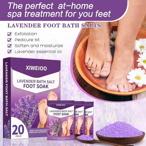 Foot Soak Salts with Epsom Salt for Soaking Lavender Pedicure Foot Bath- 20 Pack Bath sea Salts Foot spa Products kit 21 oz in Kuwait