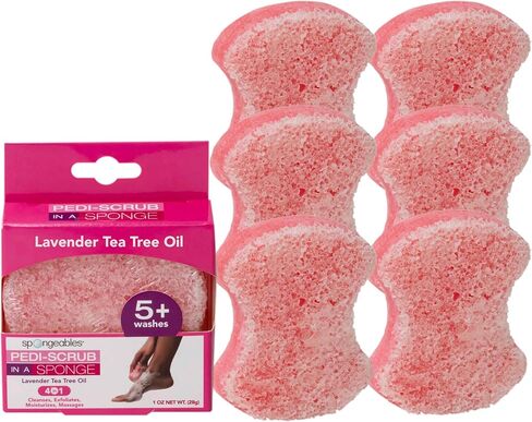 Spongeables Pedi-Scrub Foot Buffer, Clean & Fresh Scent, Contains Shea Butter and Tea Tree Oil, Foot Exfoliating Sponge with Heel Buffer and Pedicure Oil, 20+ Washes, Pack of 3 in Kuwait