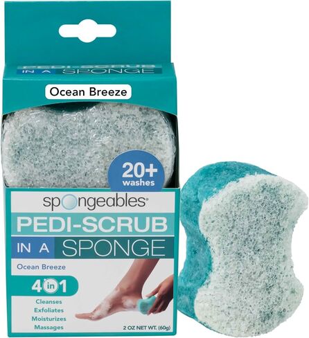 Spongeables Pedi-Scrub Foot Buffer, Clean & Fresh Scent, Contains Shea Butter and Tea Tree Oil, Foot Exfoliating Sponge with Heel Buffer and Pedicure Oil, 20+ Washes, Pack of 3 in Kuwait