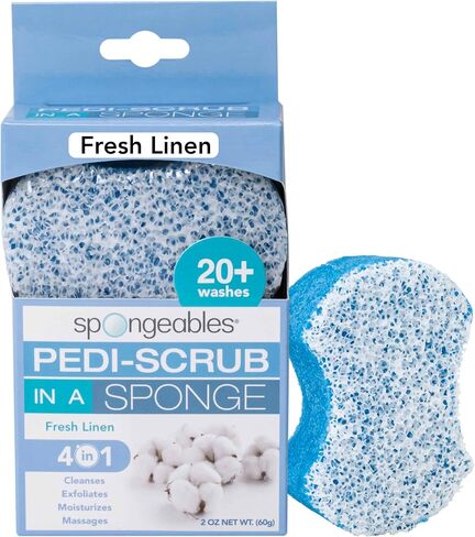 Spongeables Pedi-Scrub Foot Buffer, Clean & Fresh Scent, Contains Shea Butter and Tea Tree Oil, Foot Exfoliating Sponge with Heel Buffer and Pedicure Oil, 20+ Washes, Pack of 3 in Kuwait