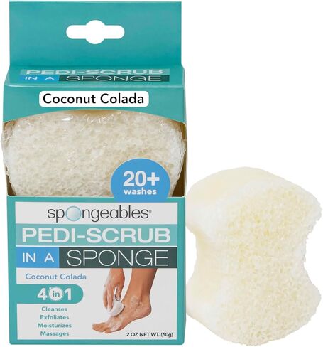 Spongeables Pedi-Scrub Foot Buffer, Clean & Fresh Scent, Contains Shea Butter and Tea Tree Oil, Foot Exfoliating Sponge with Heel Buffer and Pedicure Oil, 20+ Washes, Pack of 3 in Kuwait