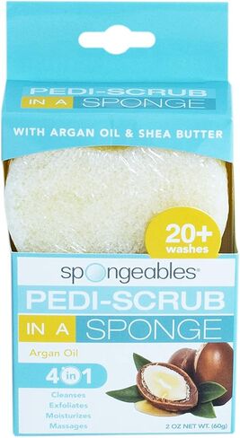 Spongeables Pedi-Scrub Foot Buffer, Clean & Fresh Scent, Contains Shea Butter and Tea Tree Oil, Foot Exfoliating Sponge with Heel Buffer and Pedicure Oil, 20+ Washes, Pack of 3 in Kuwait