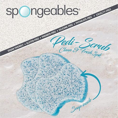 Spongeables Pedi-Scrub Foot Buffer, The Soap is in The Sponge, Contains Peppermint and Tea Tree Oil, Foot Exfoliating Sponge, 20+ Washes, Mint Scent, 2oz Sponge, 1 Count, Green (S157a6-aMZ) in Saudi Arabia