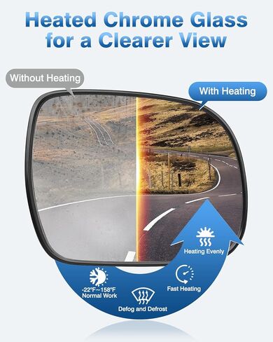 استبدال زجاج المرآة الجانبية للركاب لكزس RX330 2004-2006| آر إكس 350 2007-2009| RX400h 2006-2009، زجاج مرآة الجانب الأيمن، زجاج محدب للرؤية الخلفية مع تسخين كهربائي، 8790148040 in Kuwait