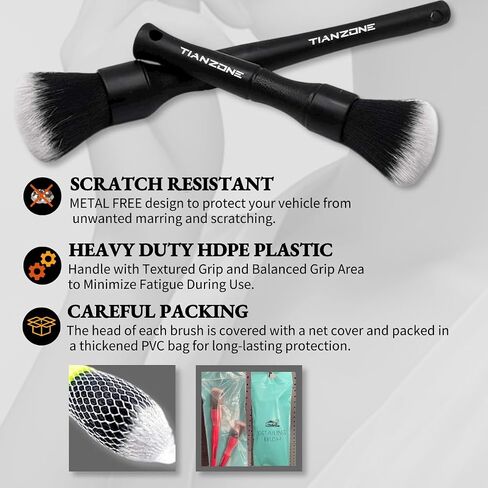 Car Detailing Brush Set, 2PC Ultra Soft Detailing Brush with Comfortable Grip and Soft Brush Head for Cleaning Panels, Air Vent, Leather and More (Black) in Saudi Arabia
